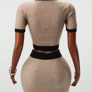 BamGleam Ensemble de pull pour femmes avec motif chiffre 7, Top court à manches courtes col V, style sport chic décontracté