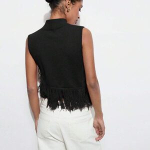 Maija Top en tricot sans manches de couleur unie à la mode pour femme avec décoration à pompons