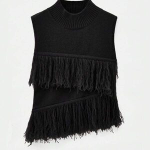 Maija Top en tricot sans manches de couleur unie à la mode pour femme avec décoration à pompons