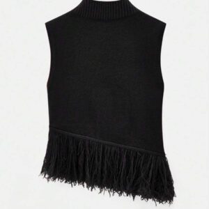 Maija Top en tricot sans manches de couleur unie à la mode pour femme avec décoration à pompons