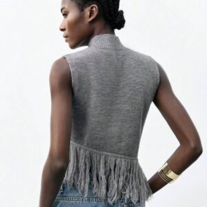Maija Top en tricot sans manches de couleur unie à la mode pour femme avec décoration à pompons