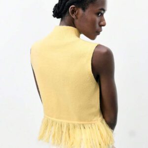 Maija Top en tricot sans manches de couleur unie à la mode pour femme avec décoration à pompons