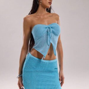 SHEIN BAE Blouse tricot tube asymétrique avec nœud devant, couleur unie pour femme