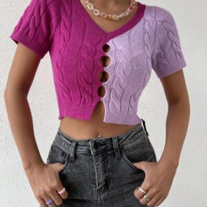 Flirla Top Court En Tricot Bicolore Découpé