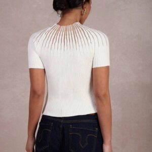 COSMINA Pull décontracté slim ajusté à col montant et manches courtes pour femme, pour un port quotidien