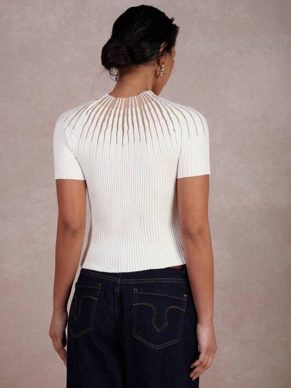 COSMINA Pull décontracté slim ajusté à col montant et manches courtes pour femme, pour un port quotidien – Image 3