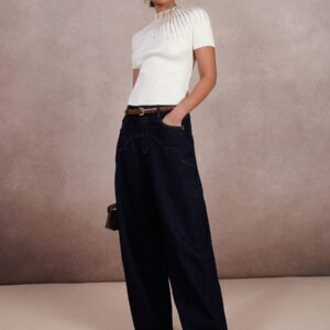 COSMINA Pull décontracté slim ajusté à col montant et manches courtes pour femme, pour un port quotidien