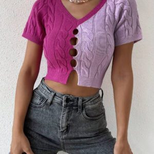 Flirla Top Court En Tricot Bicolore Découpé
