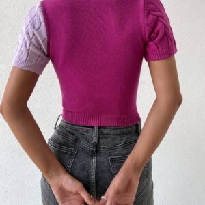 Flirla Top Court En Tricot Bicolore Découpé