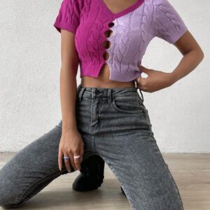 Flirla Top Court En Tricot Bicolore Découpé