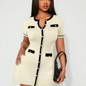 SHEIN SXY Nouvelle arrivée Robe pull moulante sexy et élégante dans le style français noir pour femmes