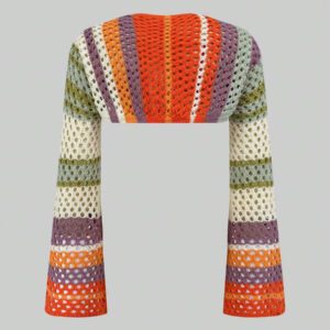 Flirla Cardigan court en maille ajourée de couleur unie décontracté pour femmes, printemps/automne