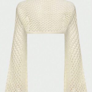 Flirla Cardigan court en maille ajourée de couleur unie décontracté pour femmes, printemps/automne