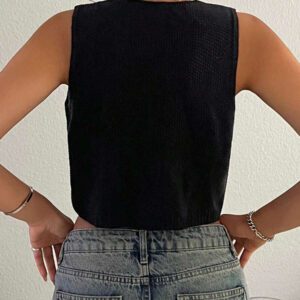 SHEIN EZwear Cardigan tricoté casual à nouer devant, printemps/été, crop top noir