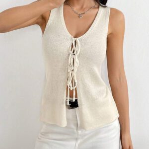 Flirla Cardigan fin casual, polyvalent et pour femme avec Col V profond, Lien devant, Couleur abricot, Printemps