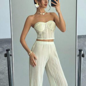 Firerie 2 pièces Ensemble : Soutien-gorge de forme sexy ajouré et pull pour femmes