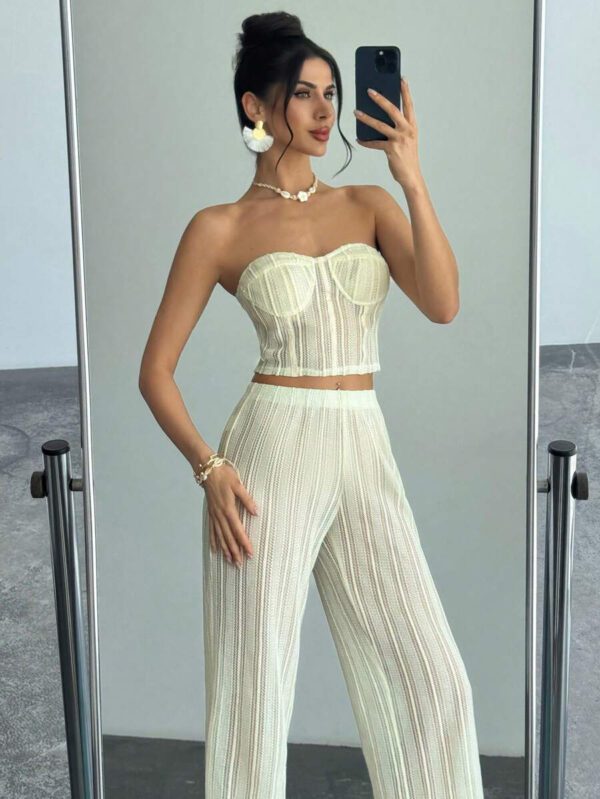 Firerie 2 pièces Ensemble : Soutien-gorge de forme sexy ajouré et pull pour femmes – Image 2