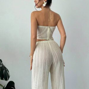 Firerie 2 pièces Ensemble : Soutien-gorge de forme sexy ajouré et pull pour femmes