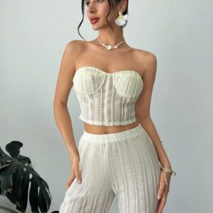 Firerie 2 pièces Ensemble : Soutien-gorge de forme sexy ajouré et pull pour femmes