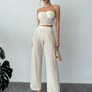 Firerie 2 pièces Ensemble : Soutien-gorge de forme sexy ajouré et pull pour femmes