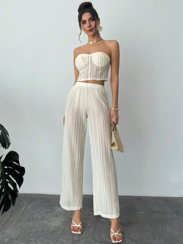 Firerie 2 pièces Ensemble : Soutien-gorge de forme sexy ajouré et pull pour femmes – Image 5