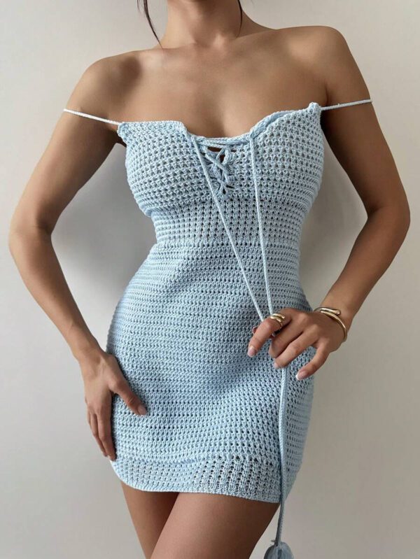 Firerie Robe tricotée élégante avec épaulettes ajustées de couleur unie pour femmes – Image 3
