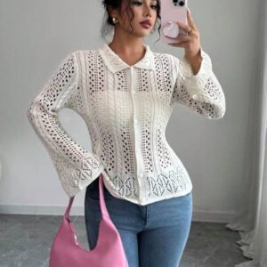 SHEIN Clasi Cardigan casual chic de vacances style coréen Chiang Mai Sunshine avec col ajouré