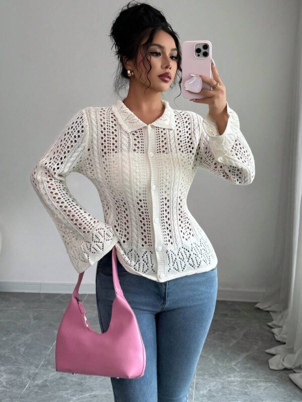 SHEIN Clasi Cardigan casual chic de vacances style coréen Chiang Mai Sunshine avec col ajouré – Image 2