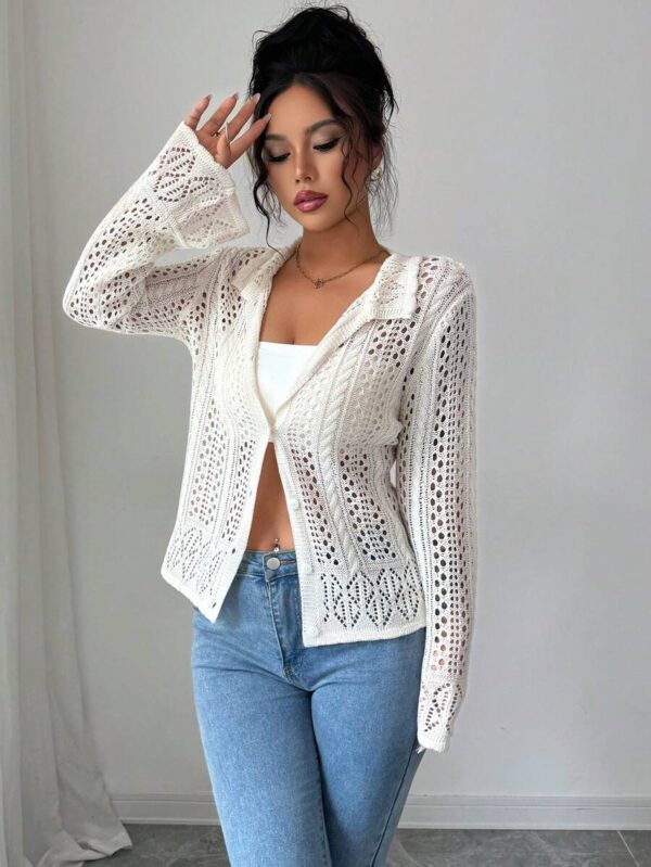 SHEIN Clasi Cardigan casual chic de vacances style coréen Chiang Mai Sunshine avec col ajouré – Image 4