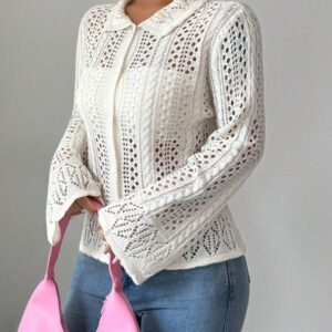 SHEIN Clasi Cardigan casual chic de vacances style coréen Chiang Mai Sunshine avec col ajouré
