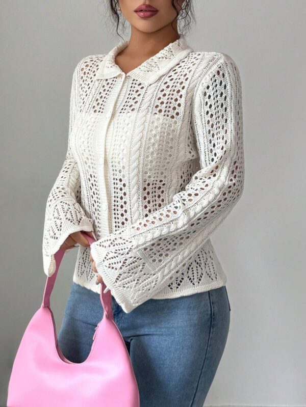 SHEIN Clasi Cardigan casual chic de vacances style coréen Chiang Mai Sunshine avec col ajouré – Image 5