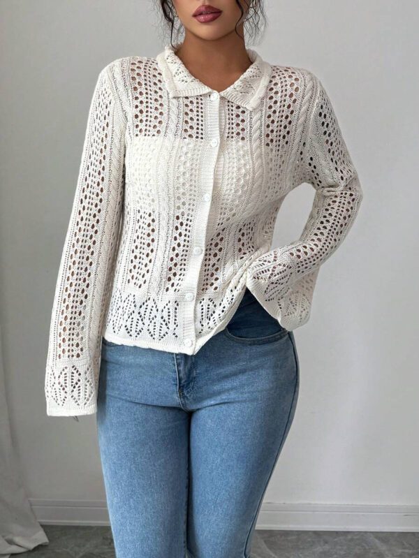 SHEIN Clasi Cardigan casual chic de vacances style coréen Chiang Mai Sunshine avec col ajouré – Image 6