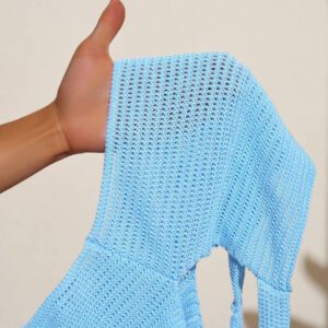 Slaydiva Ensemble 2 pièces d'été pour femmes 2025, comprenant un débardeur court bleu à épaules dénudées avec nœud papillon et des shorts en laine rayés marron, orange et blanc. Tenue de plage décontractée, idéale pour les vacances, les sorties quotidiennes ou les fêtes.