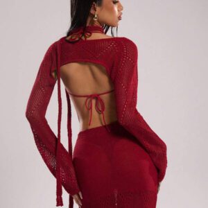 SHEIN BAE Ensemble de 2 pièces pour femmes, top court tricoté à col ras-du-cou et gilet sans manches évidé de couleur unie. Tenues d'été pour femmes, tenues de vacances, tenues de plage. Ensembles de 2 pièces, pulls corset pour femmes, hauts de sortie, cache-maillots pour maillots de bain