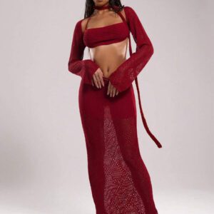 SHEIN BAE Ensemble de 2 pièces pour femmes, top court tricoté à col ras-du-cou et gilet sans manches évidé de couleur unie. Tenues d'été pour femmes, tenues de vacances, tenues de plage. Ensembles de 2 pièces, pulls corset pour femmes, hauts de sortie, cache-maillots pour maillots de bain