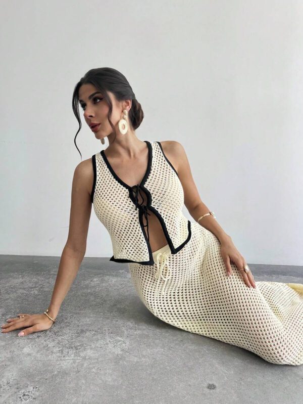 Firerie 2 pièces Ensemble de débardeur ajouré en tricot et jupe longue pour femmes en vacances – Image 5