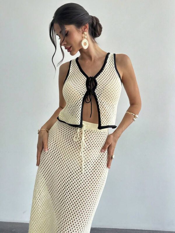 Firerie 2 pièces Ensemble de débardeur ajouré en tricot et jupe longue pour femmes en vacances – Image 6