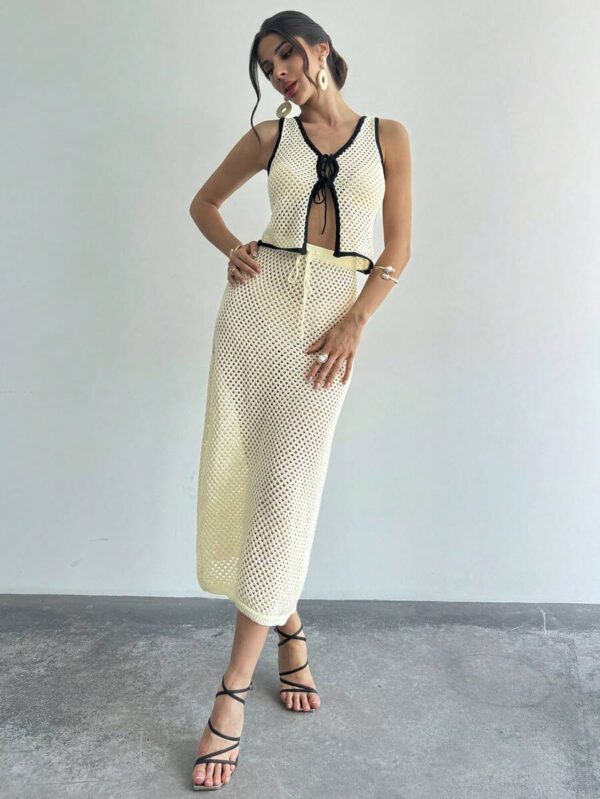 Firerie 2 pièces Ensemble de débardeur ajouré en tricot et jupe longue pour femmes en vacances – Image 7