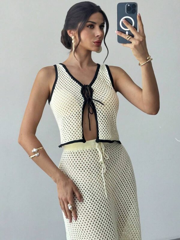 Firerie 2 pièces Ensemble de débardeur ajouré en tricot et jupe longue pour femmes en vacances – Image 8