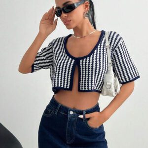 Femmes Cardigan léger à manches courtes à l'ouverture frontale avec bordure contrastante