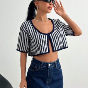 Femmes Cardigan léger à manches courtes à l'ouverture frontale avec bordure contrastante