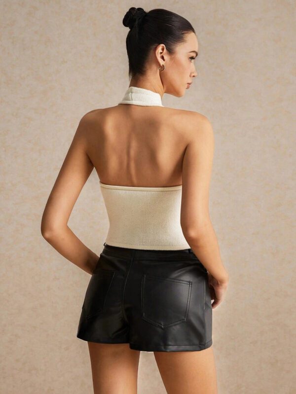 Poéselle Gilet sans manches beige pour femmes, col en V, détail de boutons avec poches, vêtements d'été et d'automne pour femmes, essentiel chic sans effort, bon chic bon genre, Top décontracté élégant, Bridgerton – Image 5