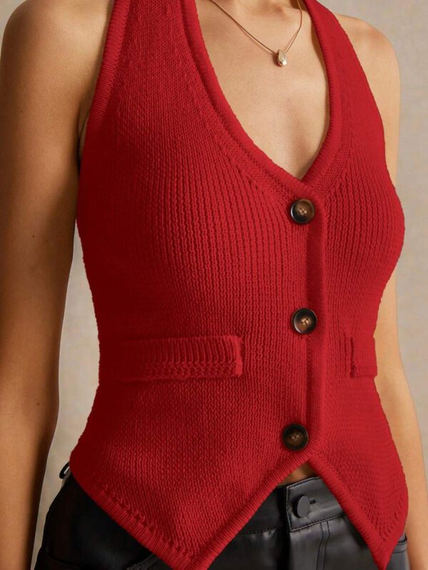 Poéselle Gilet sans manches beige pour femmes, col en V, détail de boutons avec poches, vêtements d'été et d'automne pour femmes, essentiel chic sans effort, bon chic bon genre, Top décontracté élégant, Bridgerton – Image 22