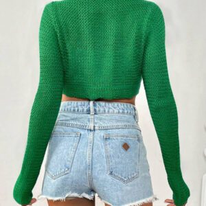 Flirla Cardigan court à manches longues, col à nouer et couleur unie pour femme, décontracté pour l'automne