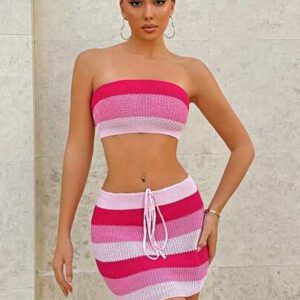 SHEIN BAE Ensemble tube Top tricoté blocs de couleurs & jupe tricotée & Festival de musique & burkini & ensemble