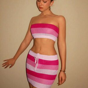 SHEIN BAE Ensemble tube Top tricoté blocs de couleurs & jupe tricotée & Festival de musique & burkini & ensemble