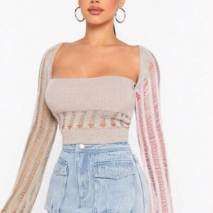 Hauture Ensemble de cardigans simples et usagés pour femmes avec Top tube