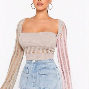 Hauture Ensemble de cardigans simples et usagés pour femmes avec Top tube