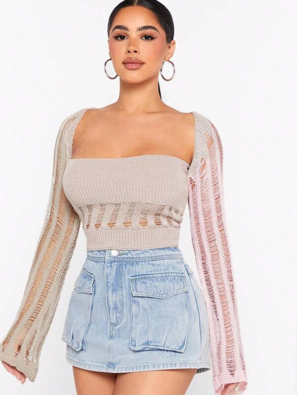 Hauture Ensemble de cardigans simples et usagés pour femmes avec Top tube – Image 2