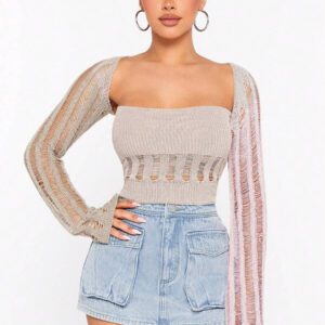 Hauture Ensemble de cardigans simples et usagés pour femmes avec Top tube